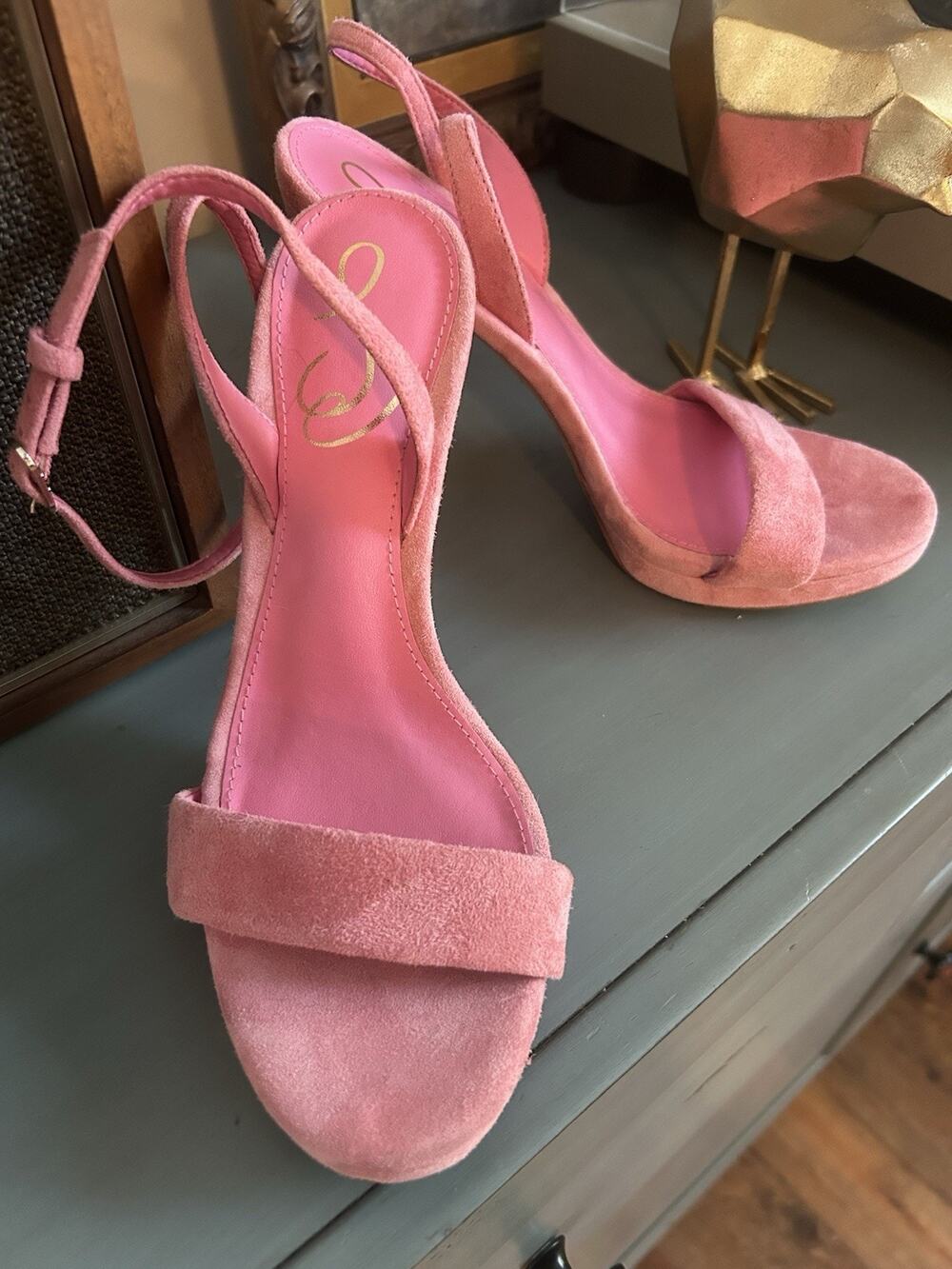 Sam Edelman Jade Pink Suede Platform Ankle Strap Heels Women's Size 6.5 M